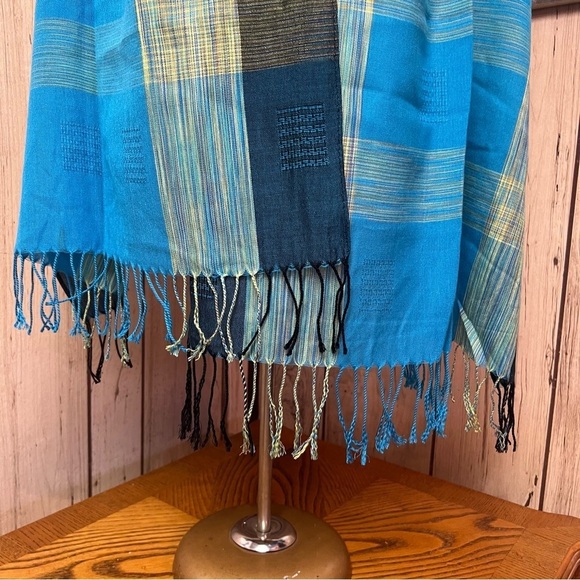Blue & Yellow Plaid Pashmina Scarf/Wrap | GUC - Picture 3 of 4